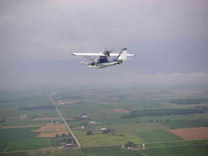 SeaRey flying toward Lake Michigan